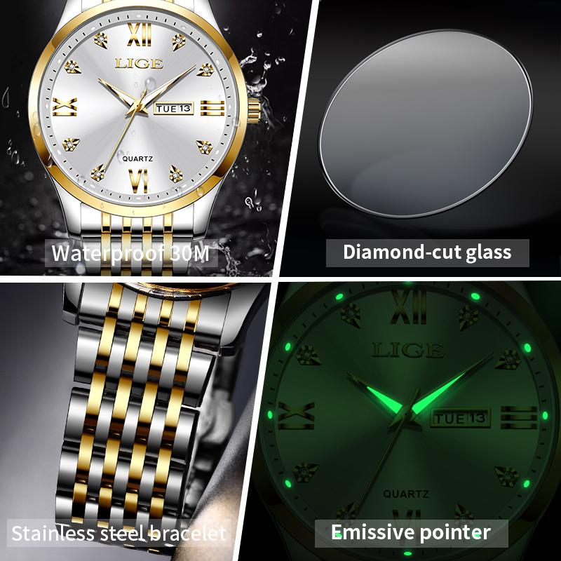 Fashion Retro Diamond Dial Casual Watches Round Stainless Steel Waterproof Luminous Clock Quartz Wristwatch for Women Gift