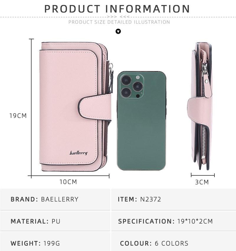 Baellerry Unisex dlouhá peněženka na zip Peněženka na mince z PU kožené trojdílné peněženky Neformální držák na karty