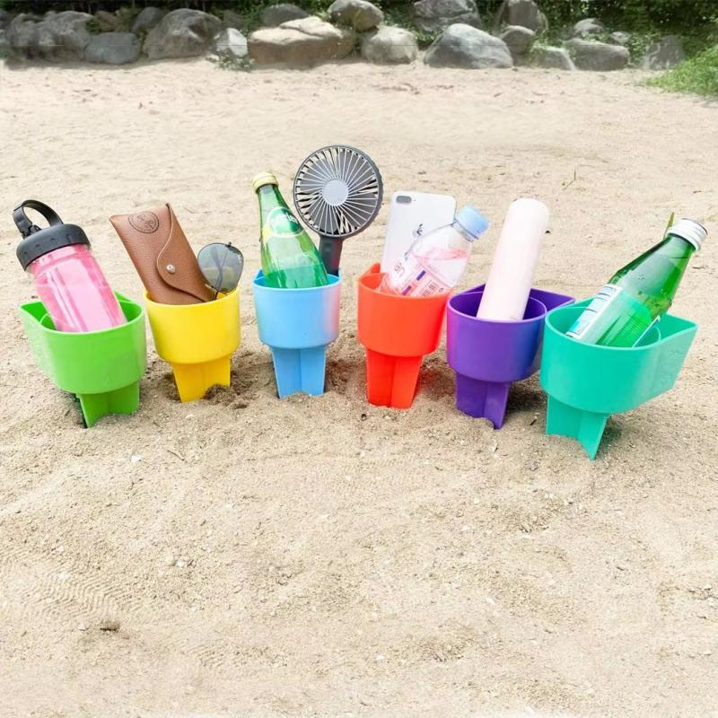 Portable Outdoor Drink & Phone Holder Organizer With Ground Stake Functional Storage Rack For Camping