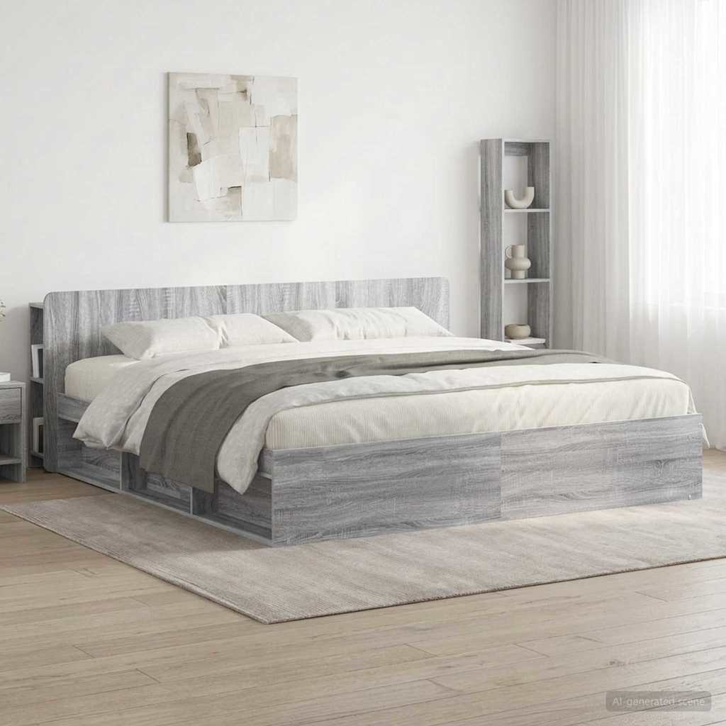 Headboard Cabinet with Storage Grey Sonoma Wood Material