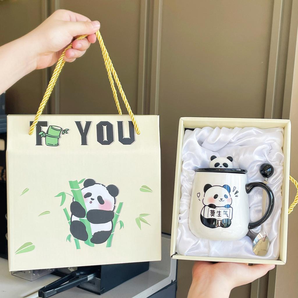 Becher mit Deckel und Löffel, neue Panda-Tasse, Souvenir-Keramikbecher, Kaffeetasse
