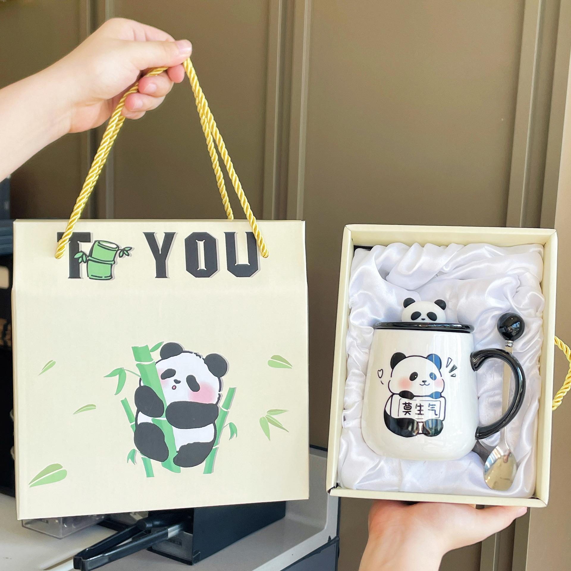 

Кружка с крышкой и ложкой, новый стиль, женская кружка с пандой, сувенирная керамическая чашка для воды, кофейная чашка 301-400ml