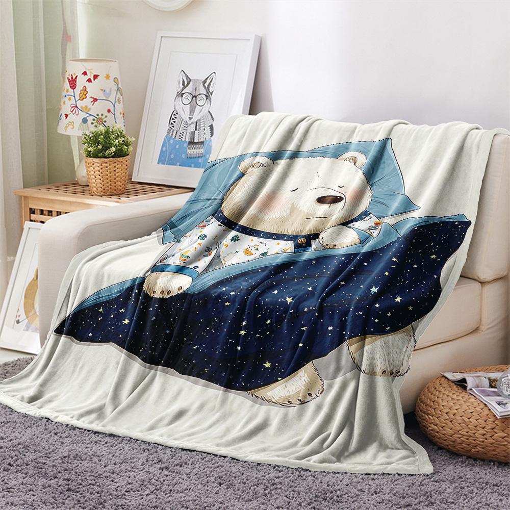 Polar Bear Print Flannel Blanket, High quality Comfortable for All Seasons, Home Decor, Warmth and Comfort, Perfect for Christmas Gifts
