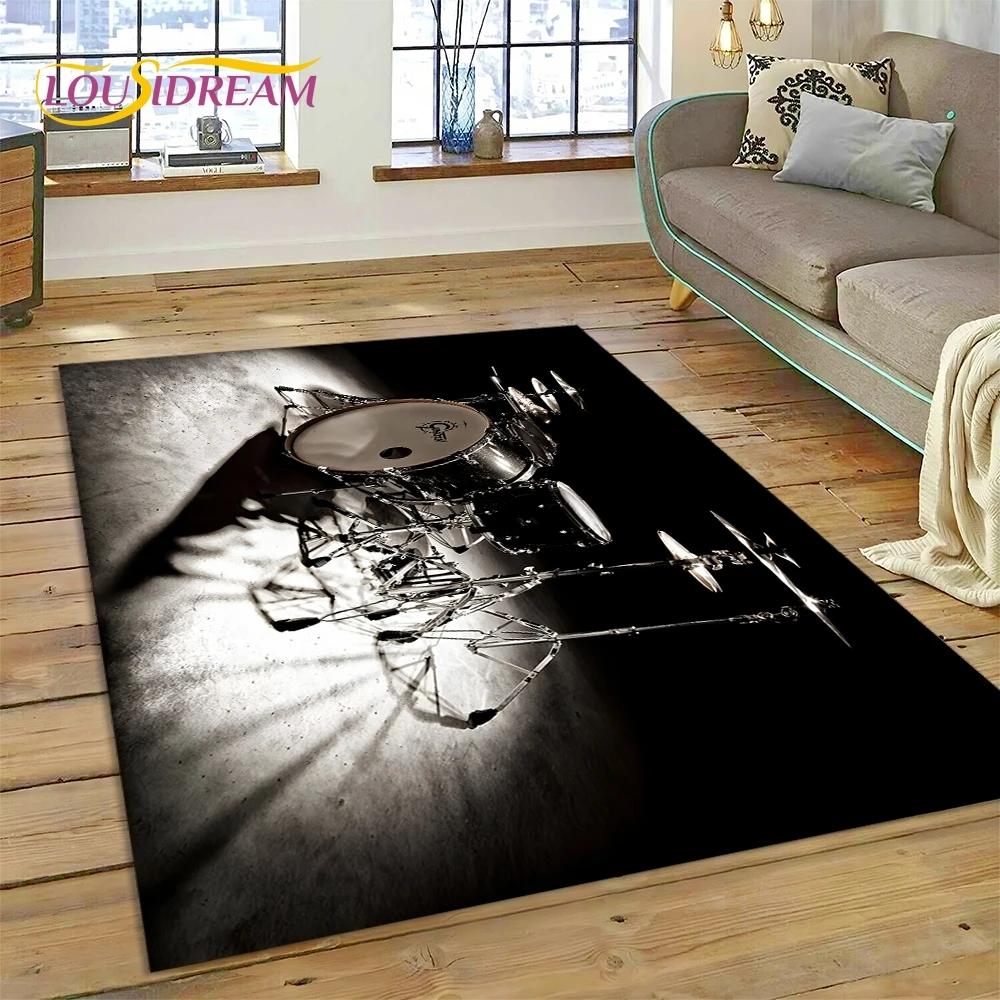 3D bicí sada Stojan na bicí Sada hudebních nástrojů Koberec do ložnice Obývací pokoj Domácí dekorace na pohovku, dětská velká dekorační podložka na podlahu