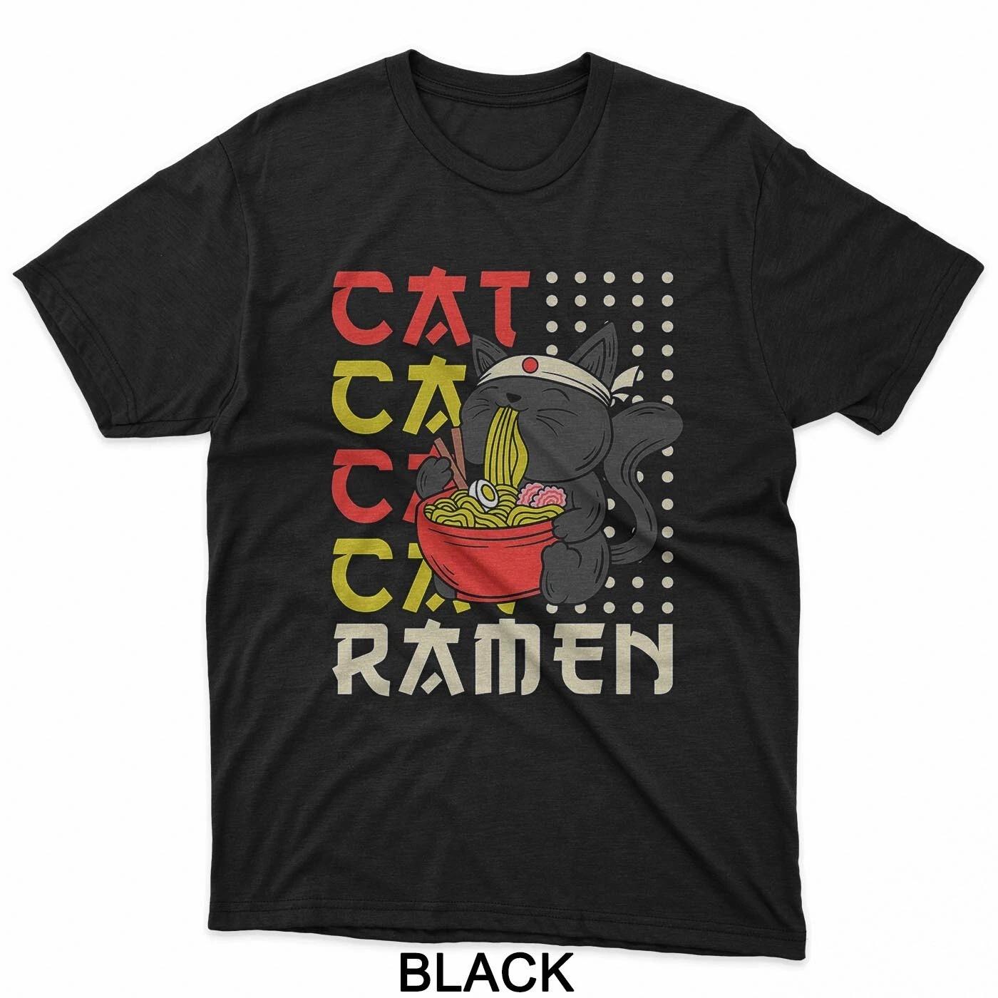 Cat Eating Ramen Noodles Japanese Kawaii Cat Anime T-Shirt S
