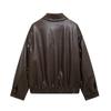 Modische und vielseitige lockere Revers-Reißverschluss-Pilotjacke Mantel Damen Herbst Neu PU-Lederjacke