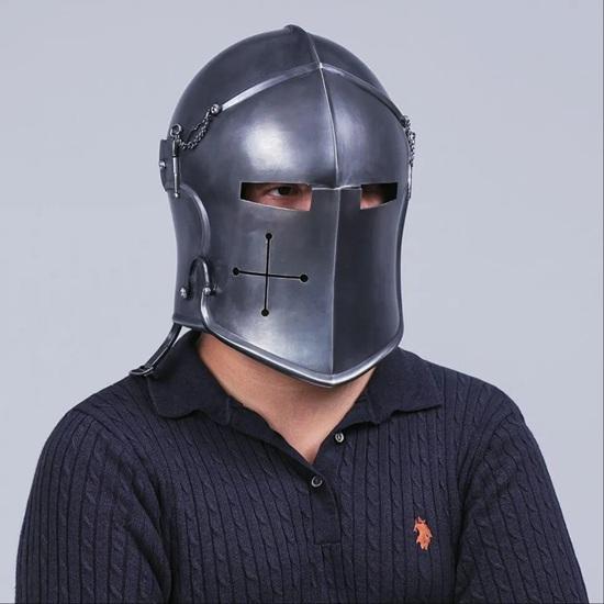 

Black Barbuta Helmet 18g Steel Medieval Knight Armor, LARP Cosplay Reenactment Visor Helmet