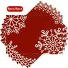 4/ 6pcs White Geometric Snowflake Red Background Christmas Placemats, 12x18 Inch Washable Table Mats for Kitchen Dining Home Party Decor