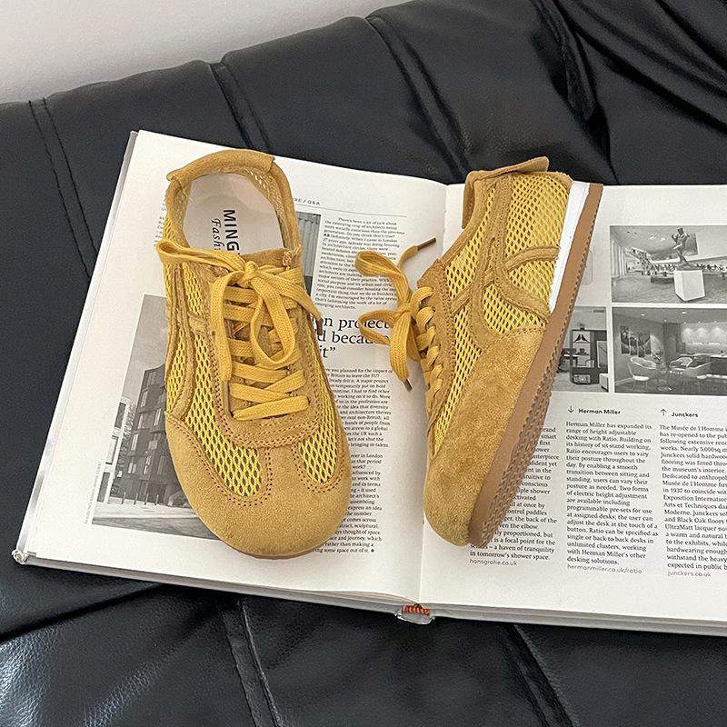Stylish, simple and breathable versatile flat-bottomed German training shoes for women's 2025 summer new casual lace-up white shoes Forrest Gump shoes