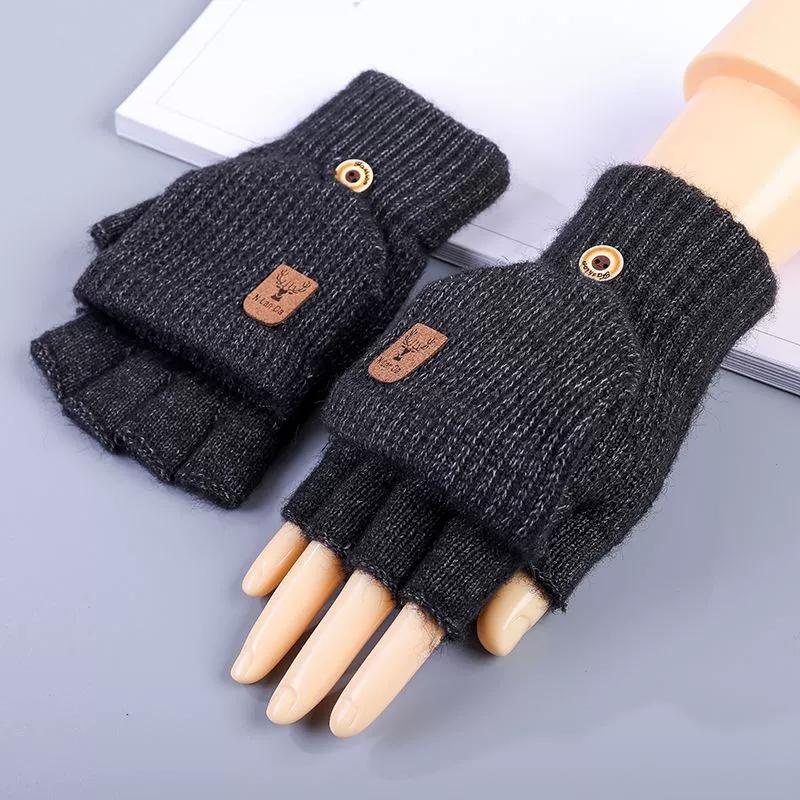 Knitted Fingerless Gloves Winter Thicken Warm Touch Screen Gloves For Men Women Gloves Warm Half Finger Student Gloves