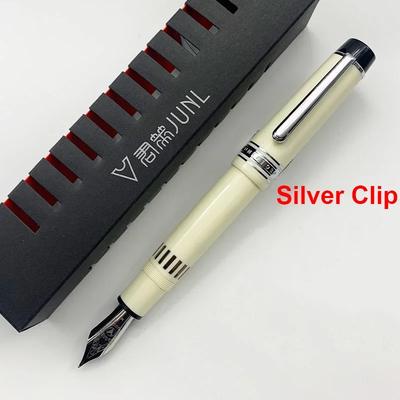 WingSung/JUNLAI Grande 930 Penna Stilografica a Pistone in Resina N.9 Pennino Iraurita F/M/B Clip Oro/Argento Penna Regalo per Studente di Business