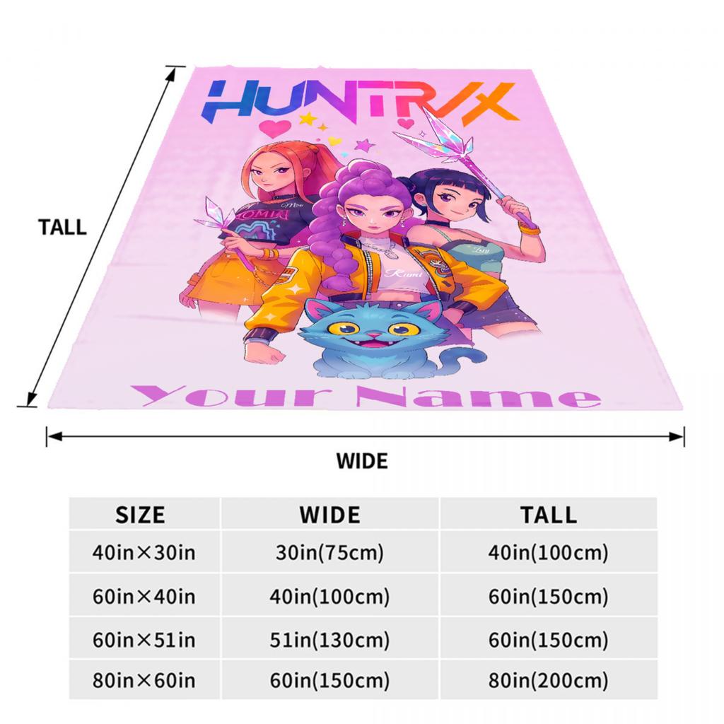 Personalized Name K-Pop Demon Hunters Huntrix Flannel Blankets Travel Bedroom Sofa Bithday Gifts For Kids Soft Throw Blanket
