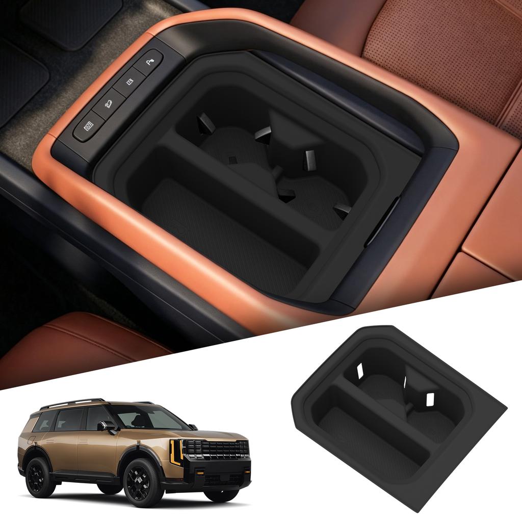 LUCKEASY for Kia Telluride 2027 Base LX Trim Full Coverage Center Console Cup Holder Storage Tray Silicone Car Accessories Black