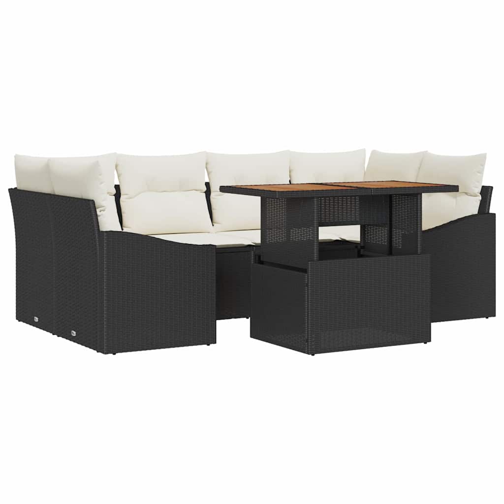 Garden Sofa Set with Storage 7 pcs Black Poly Rattan