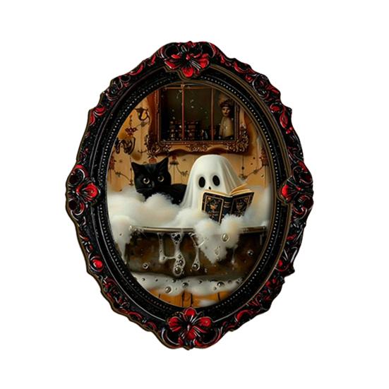 Waterproof Wear Resistant Fridge Decals Halloween Ghost Refrigerator Magnet, Retro Gothic Magnets, Oval Picture Spooky Pumpkin Ornaments Frame