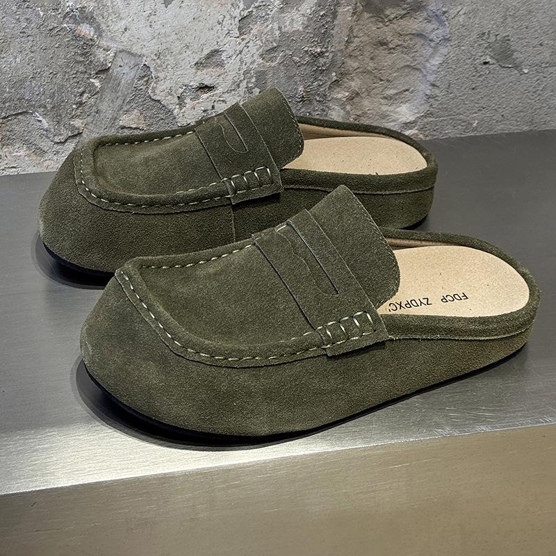 Platform Casual Retro Slippers Men's and Women's One-pedal Loafers Versatile Classic Boken Shoes 92286 yellow-J