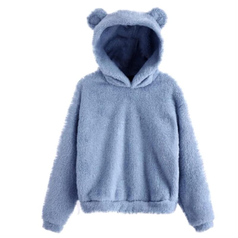 Pullover autunno inverno donna manica lunga coniglio taglie forti felpa con cappuccio in lana orecchio felpa calda con cappuccio