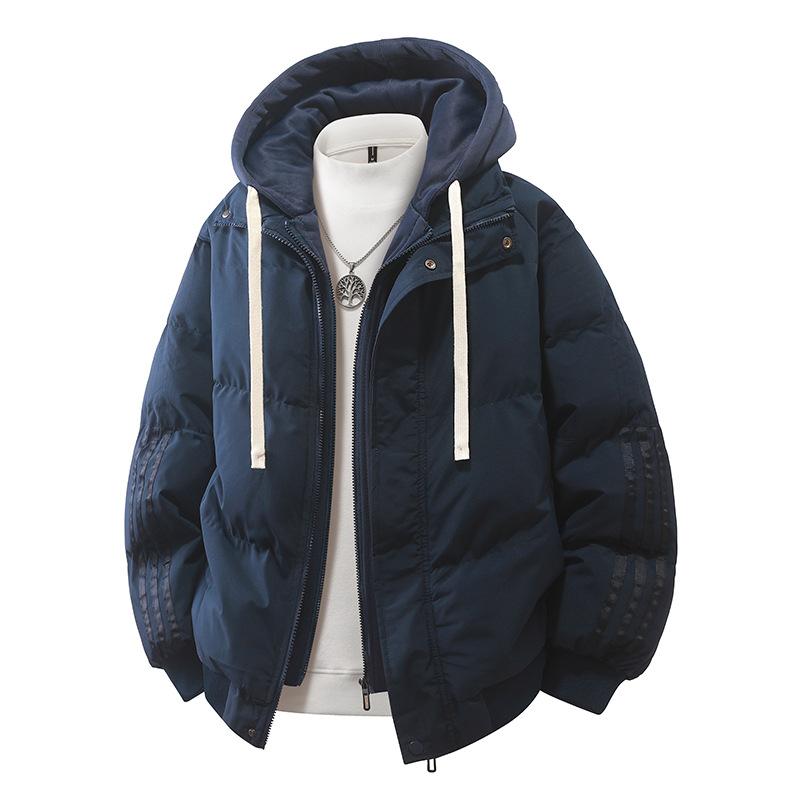 

Хлопковая куртка с капюшоном для мужчин, Зимняя теплая мужская куртка для подростков, Хлопковая куртка-двойка для отпуска L темно-синий