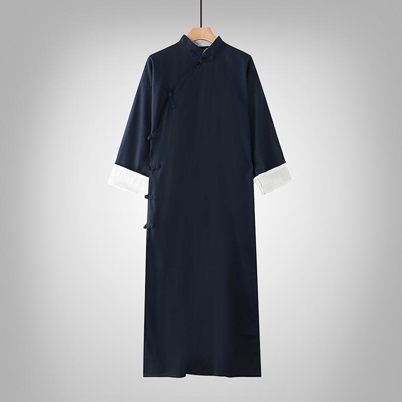 Cotton-Linen Chinese Style Men's Long Gown & Jacket for Tea Ceremony and Performance