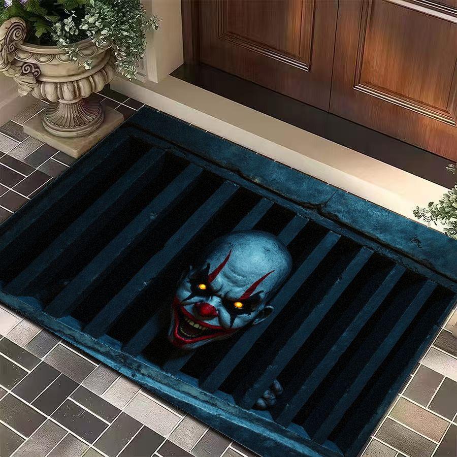 Halloween Clown Door Mat Horror Movie Clown Halloween Area Rug Indoor Outdoor Welcome Doormat for Home Entrance Decor