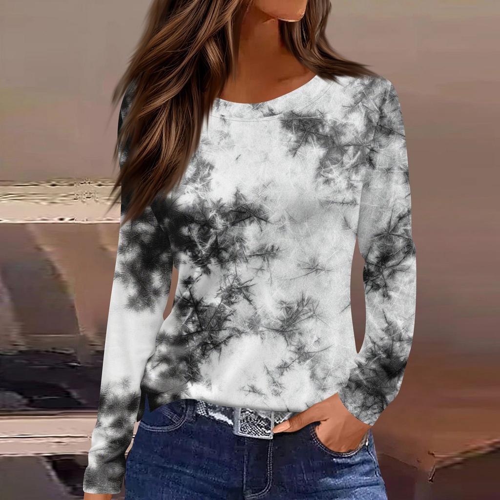 Damski codzienny top z długim rękawem z nadrukiem z okrągłym dekoltem