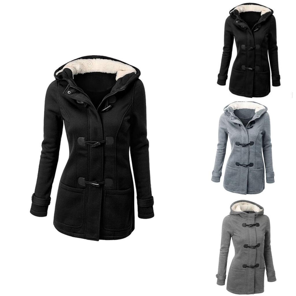 Giacca da Donna con Cappuccio in Misto Poliestere e Cotone con Zip e Bottoni a Corno Vestibilità Sartoriale Elegante Capospalla da Pendolare