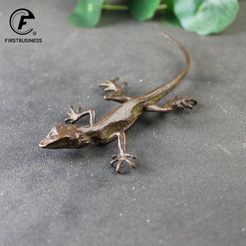 Copper Lizard Statue Solid Animal Sculpture Desktop Ornament Antique Bronze Home Decorations Accessories Crafts Collection
