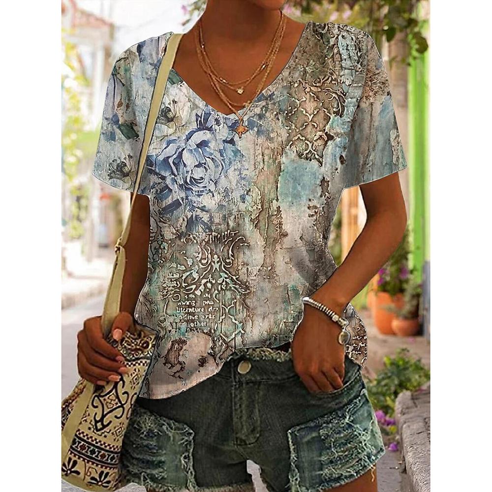 Fashionable Summer Color Blending Printed Women's T-Shirt Y2k Clothes T-Shirts for Women Top Y2k Graphic T-Shirts Tops for Women