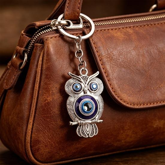 2Pcs Evil Eye Owl Keychains Metal Owl Bag Charm Backpack Charm Retro Evil Eye Keychain for Women Purse Handbag