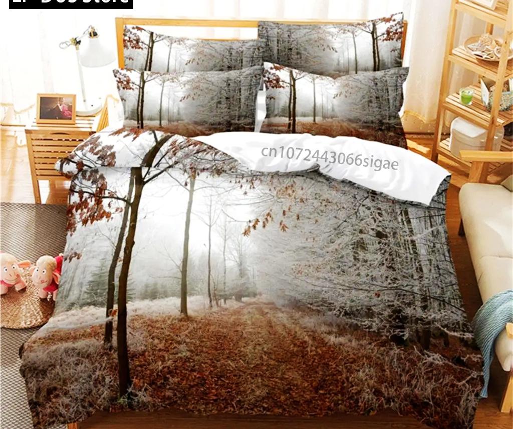 Zestaw pościeli ze sceną zimową Zestaw poszewek na kołdrę Pościel Cyfrowy nadruk Poszewka na kołdrę Rozmiar King Queen Zestaw pościeli Modny design 3-częściowy