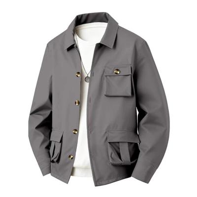 Herren Einfarbig Mehrere Taschen Arbeitskleidung Schlichter Stil Langärmlig Lässig Vielseitig Wasserdicht Jacke