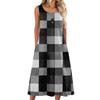 Women's fashion casual sleeveless button plaid print dress with pocket