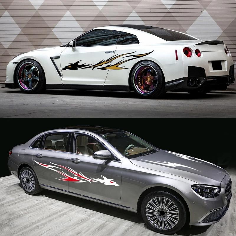 Car Engine Hood Sticker Sports Racing Flame Dragon Totem Car Door Side Vinyl Decal Self-Adhesive Auto Decor Sticker Accessories