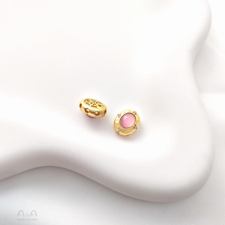 Dull Gold Cat's Eye Stone Spacer Beads with Imitation Jasper for DIY Bracelets and Necklaces