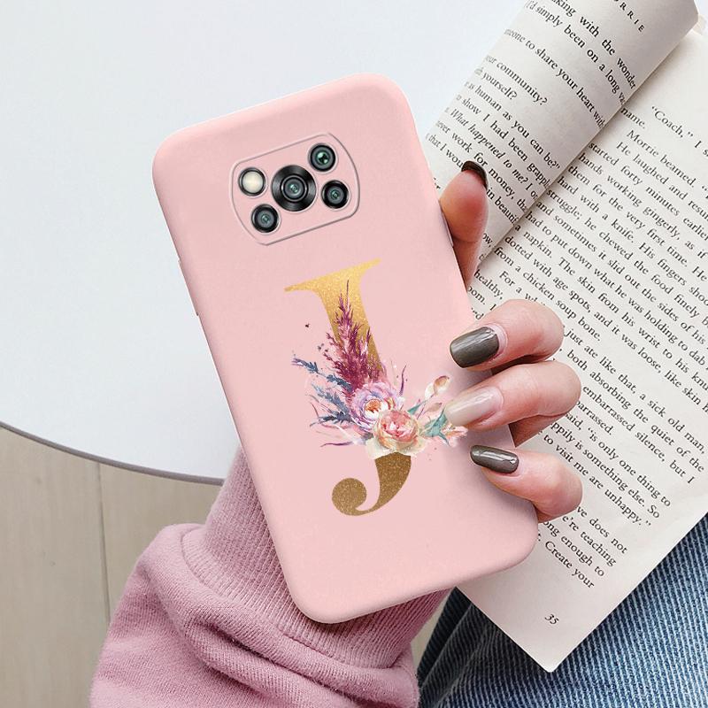 Letter Case For Poco X3 NFC PocoX3 Pro Back Cover Retro Flowers Pink Black Soft TPU Initial Fundas For Xiaomi Poco X 3 Pro Coque