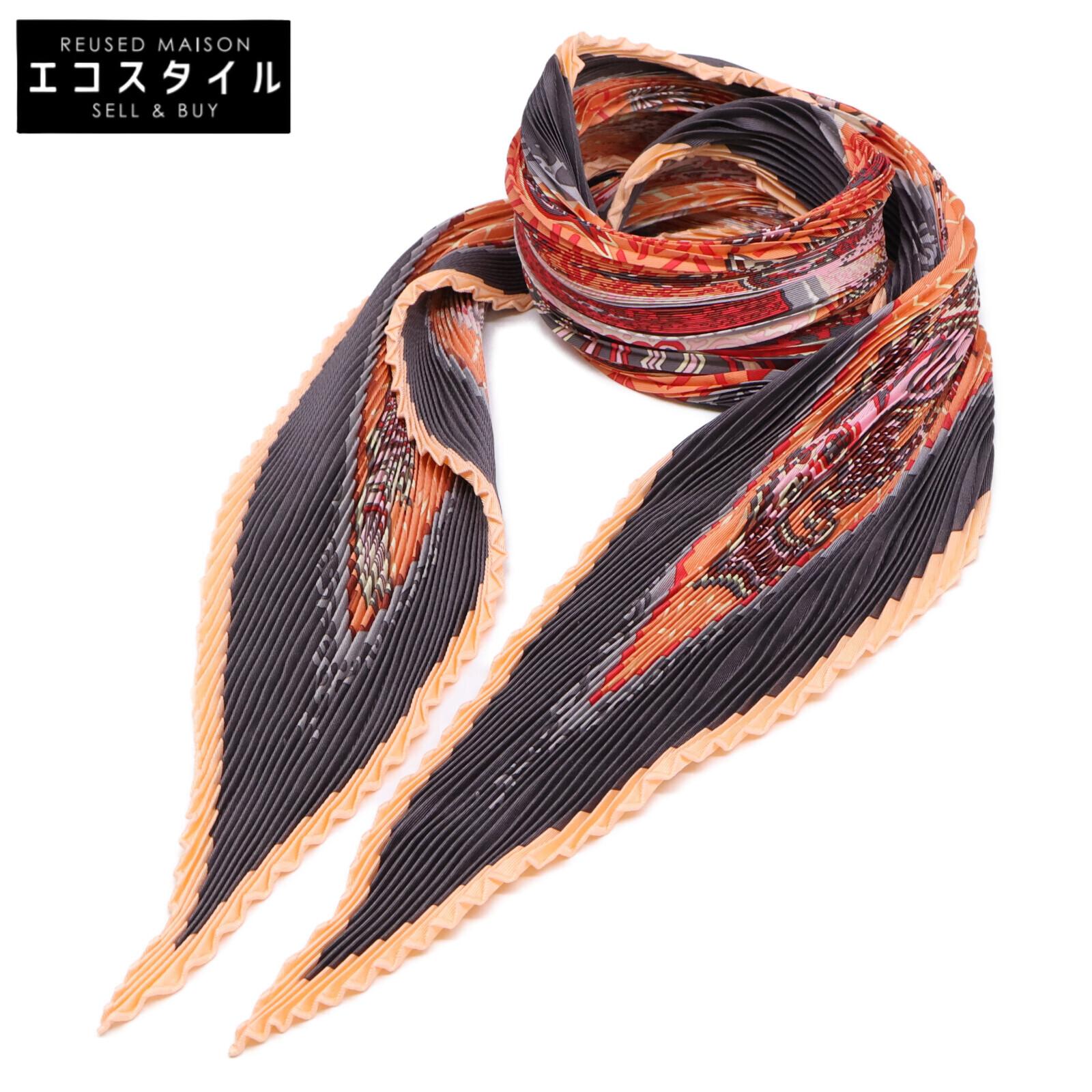 

HERMES [LEGENDE KUNA PEUPLE DE PANAMA] Silk Pleated Carre scarf Gray / orangeUsed