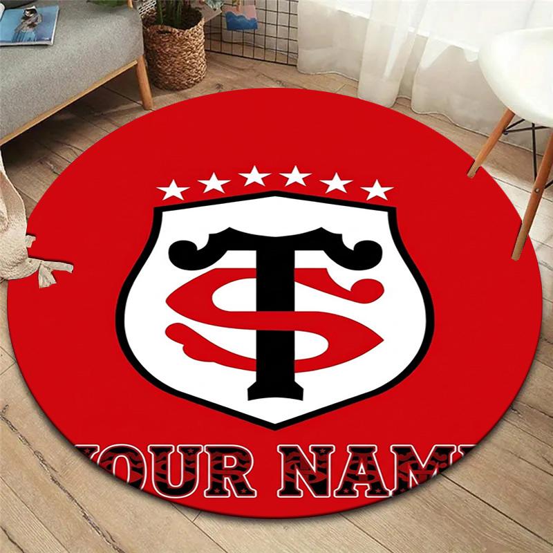 Stade Toulouse Crest Custom Name Round Area Rug Carpet Rug For Living Room Bedroom Sofa Playroom Decor Nonslip Floor Mat