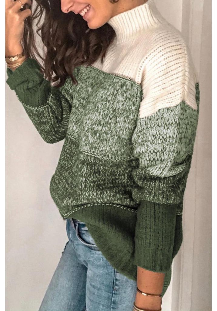2020 Autumn New Women's Casual High Neck Striped Color Block Sweater