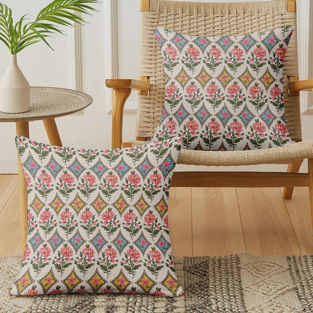 2 Pack Off White Pink Vintage Floral Pillow Covers Double Sided Print Geometric Cushion Cases Home Decor