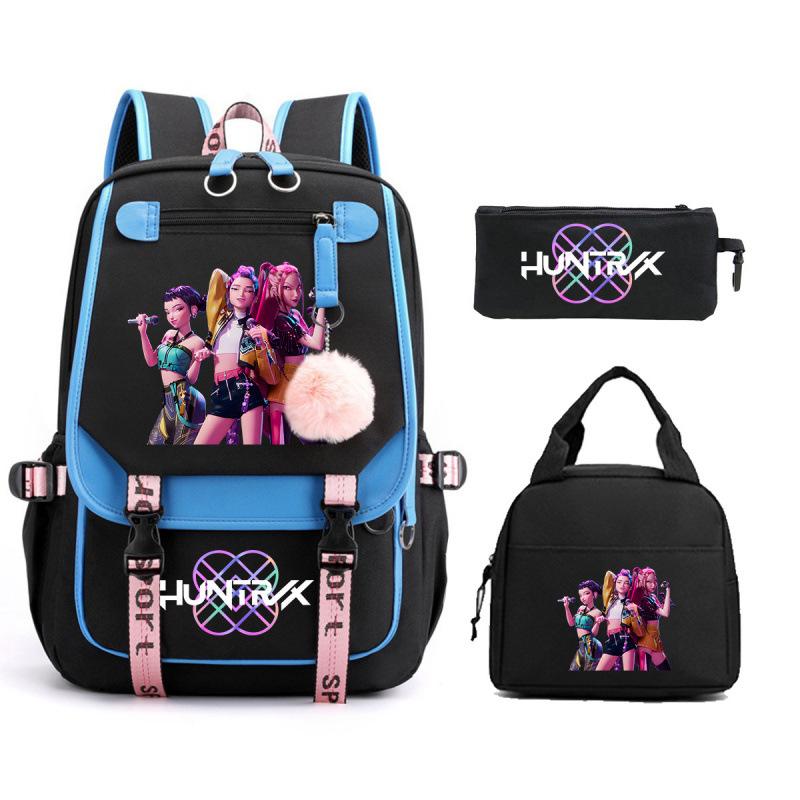 Kpop Witch Hunter Cartoon Printing Student School Bag Children'S Lunch Bag Lunch Box Bag Pencil Bag Three-Piece Set