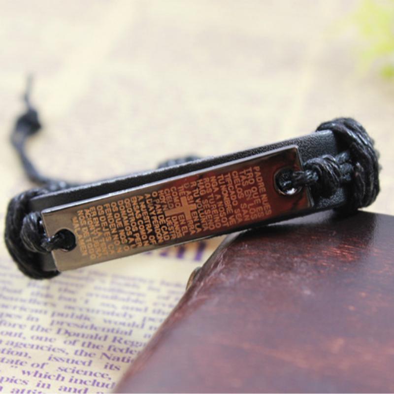 SCIONE Cross Scripture Bracelet Religious Handmade Leather Jewelry