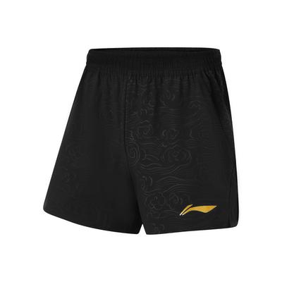 Li Ning Tischtennis Serie Bedrucktes Logo Mittelhoch Atmungsaktiv Gerades Bein Sportshorts Herrenshorts Schwarz AAPU211-1
