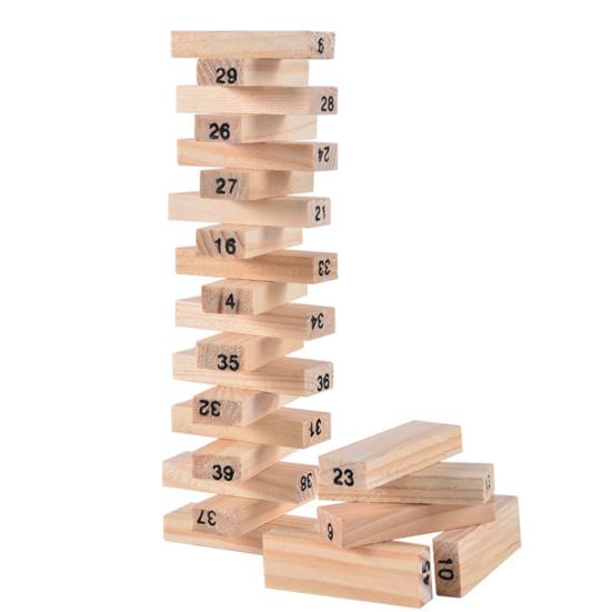 54Pcs Wooden Tower Toy Set Stacker Board Building Blocks Educational Kids Gifts