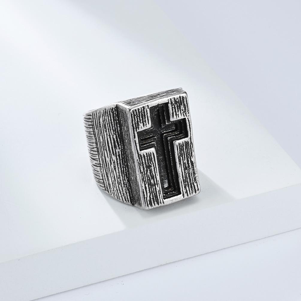 Gothic Punk Men's Ring Oversized Stainless Steel Cross Signet Ring Hip Hop Streetwear Statement Jewelry Bold Gothic Ring for Him