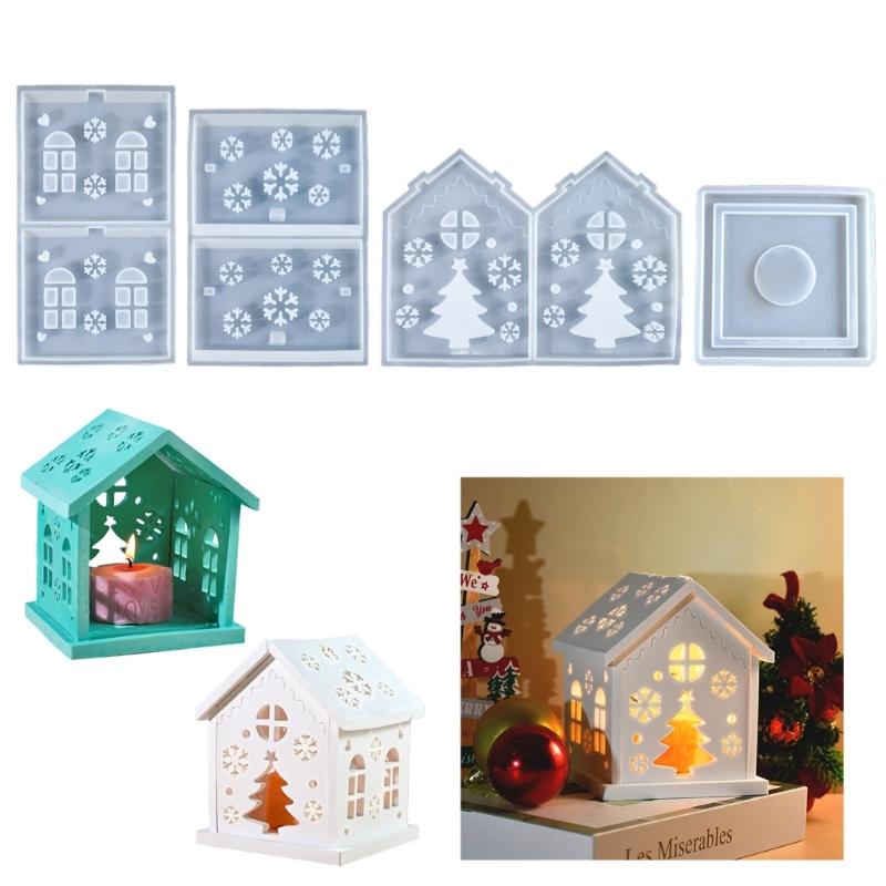 Christmas Tree Candle House Silicone Mold Set Holiday Candle House Mold Silicone Christmas Tree Mold For Seasonal Decors
