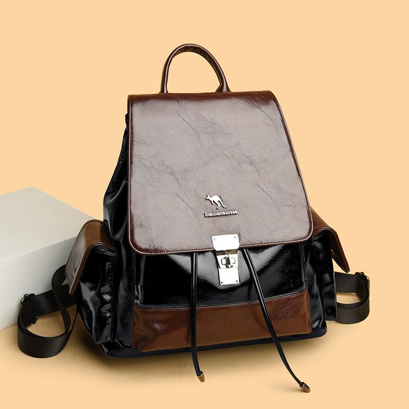Schoolbag Women's Backpack 1011 Spring New Street Trend Backpack Large Capacity Contrast Color Student School Bag Travel Bag Women