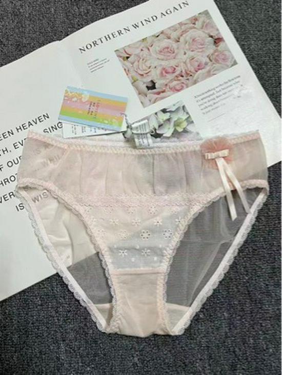 Baroque Women's Lace Thong: Bow, Contrasting Flocking, Ribbon Mesh Low-Waist Design