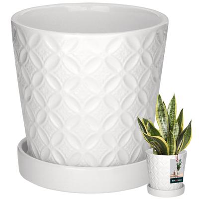 Kotarbau® Runder Weißer Blumentopf 13 cm Blumentopf mit Untertasse Glasierte Keramik Blumen- und Kräutertopf Pflanzenabdeckung