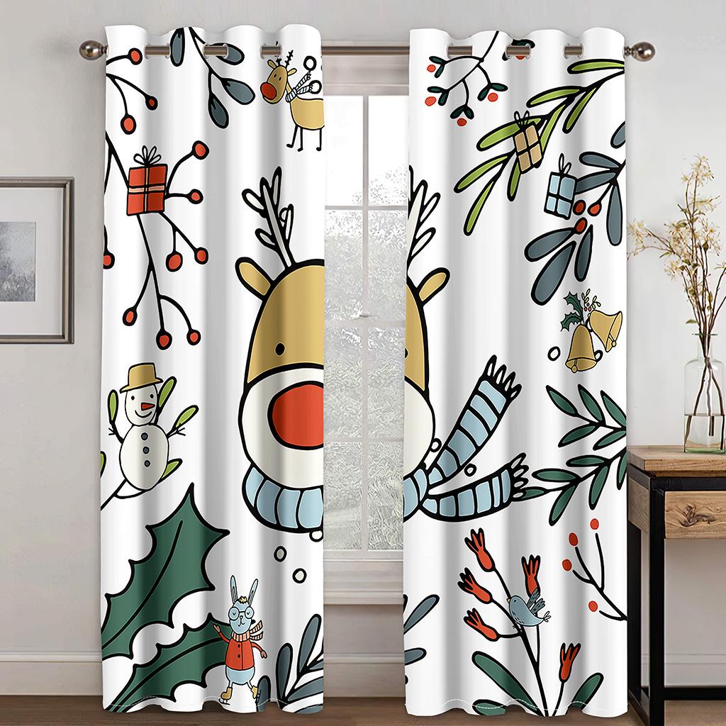 Flower Style Christmas Curtain Decoration Cartoon Santa Curtain Elk Snowman Christmas Tree Children's Room Decoration