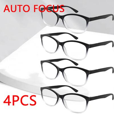 4PCS Auto-focus Glasses with Gradient Color Frames Blue Light Blocking Reading Glasses Suitable for Men and Women